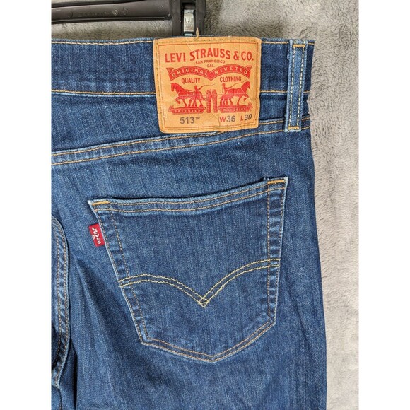Levi’s 513 Jeans Slim Straight Men’s Size 36x30 Dark Blue Wash - Picture 4 of 8